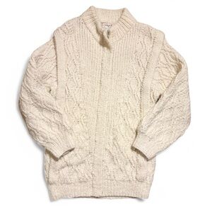 CREAM CABLE KNIT WOOL FISHERMAN SWEATER WITH HIDDEN ZIPPER CLOSURE